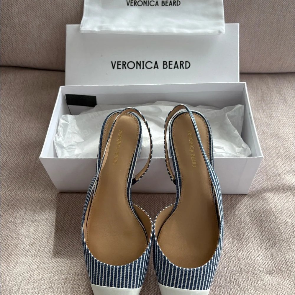 Veronica Beard Blue and White Cecile Slingbacks - Picture 9 of 11